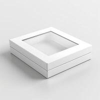 White display box with a transparent lid, perfect for showcasing products or gifts. photo