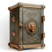 An ornate vintage safe with intricate brass details, conveying a sense of security and elegance. photo