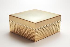 A luxurious square gold box with a textured surface, exuding elegance and sophistication. photo