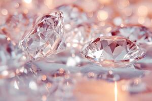 A stunning display of sparkling diamonds glimmering under soft light, creating a luxurious and elegant atmosphere. photo