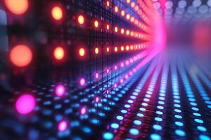 A vibrant display of colorful LED lights creating a mesmerizing abstract pattern. photo