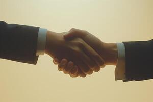 Two hands engaging in a firm handshake, symbolizing partnership and collaboration in a professional context. photo