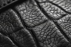 Close-up of luxurious black leather with intricate textures and patterns. photo