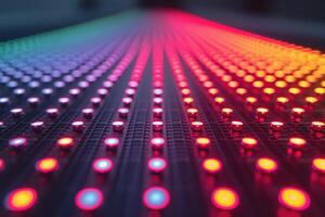 Colorful LED lights create a mesmerizing pattern with vibrant hues, showcasing a blend of red, green, and blue tones. photo
