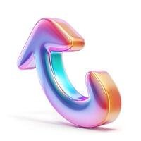 A vibrant, 3D glossy arrow symbolizing upward movement, featuring a mix of rainbow colors and a sleek, modern design. photo