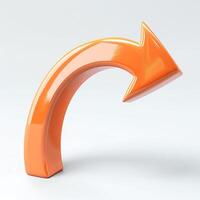 A glossy orange curving arrow pointing to the right against a light background. photo