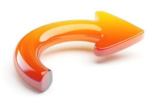 Vibrant 3D glossy orange arrow pointing right, symbolizing direction and movement. photo