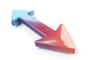 A sleek, two-tone arrow symbol featuring gradient colors in blue and red, representing dynamic movement and direction. photo