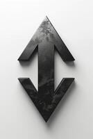 A sleek, black arrow symbol showcasing a dynamic up-and-down motion, set against a clean white background. photo