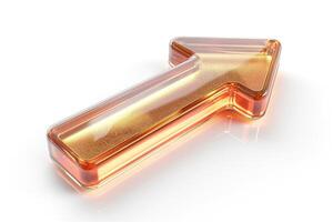 A glossy, three-dimensional amber arrow pointing upwards, symbolizing progress and growth. photo
