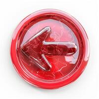 Bright red left arrow symbol on a glossy circular background, conveying direction and navigation. photo