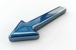 A glossy blue arrow pointing to the left, symbolizing direction or navigation. photo