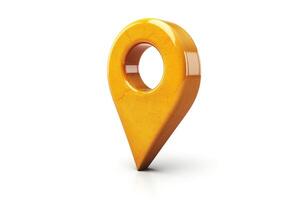 A glossy, vibrant orange location pin depicting direction and navigation. photo