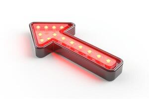 A bold red LED arrow pointing left, featuring illuminated bulbs along its outline, creating a vibrant and eye-catching design. photo
