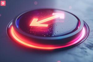 A vibrant, illuminated button featuring a diagonal arrow, suggesting action and interaction in a digital design. photo