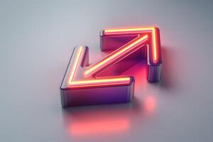 A striking neon arrow design featuring two arrows in different directions, glowing in vibrant pink and purple hues against a sleek surface. photo