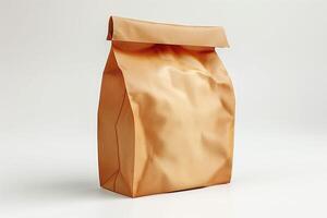 A crumpled, brown paper bag sits on a smooth surface, evoking a sense of simplicity and minimalism. photo