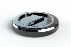 A sleek, modern play button icon in glossy black and silver, symbolizing media playback. photo