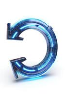 A sleek, futuristic blue circular arrow symbolizing digital transformation and progress. photo