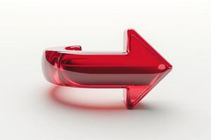 A glossy, three-dimensional red arrow pointing to the right, symbolizing direction and movement. photo