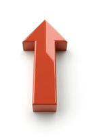 Bright red 3D arrow pointing upwards, symbolizing growth, progress, and direction. photo