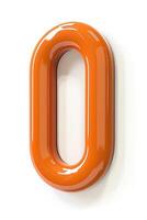 Stylized number zero in bright orange, showcasing a glossy finish and modern design against a plain white background. photo