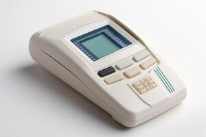 A sleek, modern handheld device with a digital screen and buttons designed for easy navigation. photo