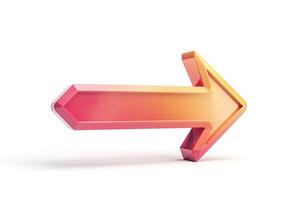 3D arrow pointing right in a vibrant gradient of orange and pink hues. photo