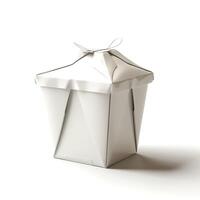 An elegant, empty white takeout box with a traditional design, showcasing its minimalist aesthetic in a soft light. photo
