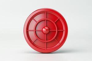 A striking red alarm button against a white background, symbolizing safety and emergency alerts. photo