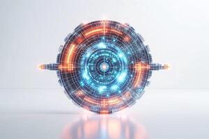 Futuristic digital interface with glowing blue and orange elements, showcasing advanced technology concepts. photo
