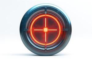 A sleek, metallic target symbol with a vibrant red glow, creating a futuristic and dynamic visual effect. photo