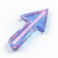A vibrant 3D arrow pointing upward, designed with glowing neon accents and a sleek, transparent finish. photo