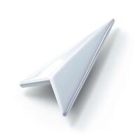 Minimalist white paper airplane sculpture on a clean surface, representing creativity and innovation. photo