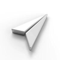 A sleek, modern paper airplane icon in glossy white finish, symbolizing creativity and innovation. photo