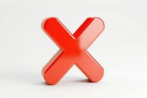 A stylized 3D red 'X' symbol showcasing a glossy finish, perfect for representing errors or disapproval. photo