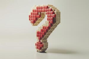 A creatively arranged question mark made of small cubes, showcasing a blend of beige and red colors, symbolizing inquiry and curiosity. photo