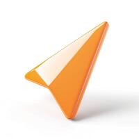 A glossy orange arrow icon, symbolizing navigation and direction, beautifully lit against a clean white background. photo