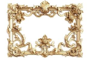 Intricate ornamental gold frame beautifully designed with floral motifs, perfect for showcasing artwork or photographs. photo