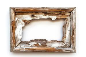 An aged, weathered wooden frame showcasing the beauty of decay and rustic charm. photo
