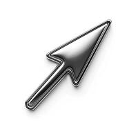 A sleek, modern arrow cursor icon in shiny chrome finish, symbolizing navigation and digital interaction. photo