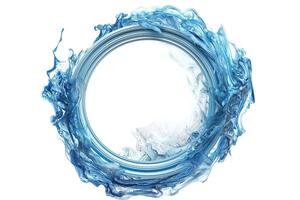 An artistic swirl of blue shades creates an abstract circular frame, evoking a sense of fluidity and elegance. photo