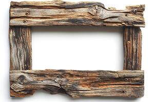 A rustic wooden frame made from weathered wood, showcasing a blend of textures and earthy tones. photo