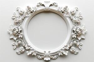 Intricate white ornate frame with floral motifs, perfect for showcasing artwork or photographs. photo