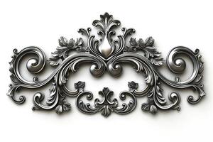 Ornate silver decorative wall piece showcasing intricate floral patterns and scrollwork. photo