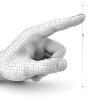 A detailed 3D wireframe model of a human hand, artistically positioned to indicate motion. photo