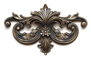 Intricate ornamental design in gold and black, featuring floral motifs and swirling shapes. photo