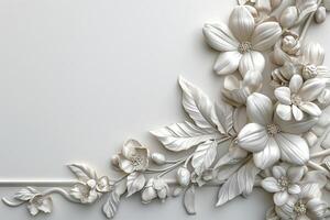 Elegant white wall sculpture featuring intricate floral designs, creating a serene and sophisticated atmosphere. photo