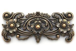 Intricate ornate design featuring floral elements in an antique bronze finish. photo