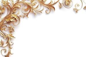 A stunning decorative corner design featuring intricate golden floral patterns on a clean white backdrop. photo